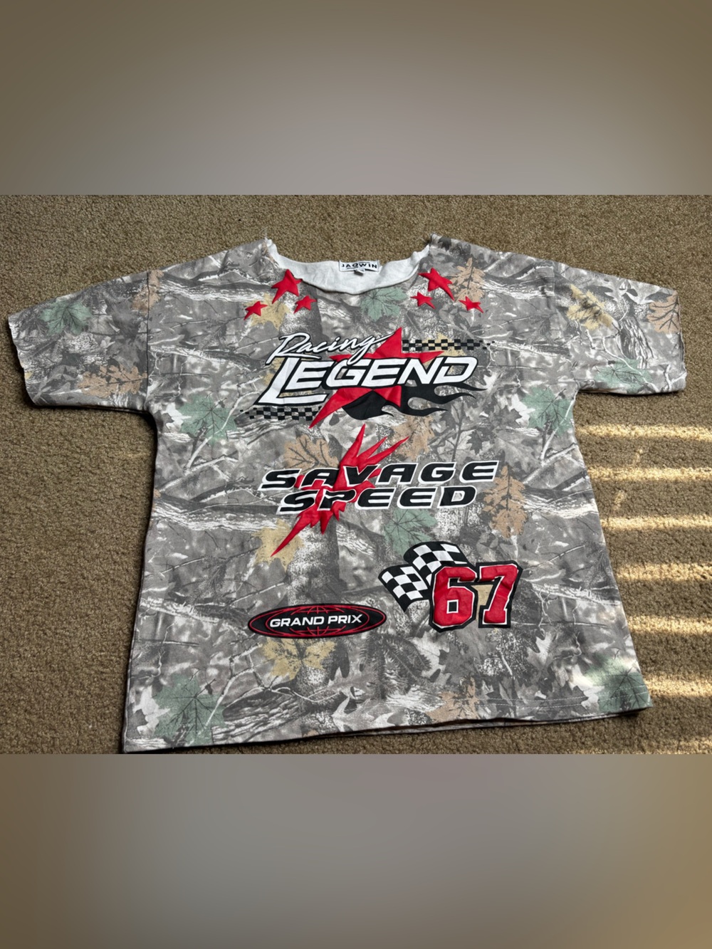 Kids Short Sleeve Tee - Gray Camo with Red Accents